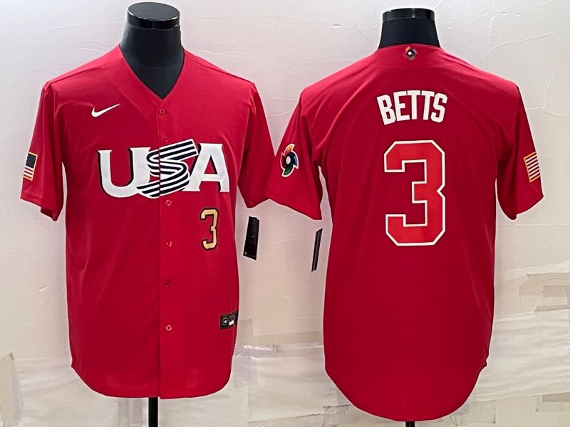 Men 2023 World Cub USA #3 Betts Red Nike MLB Jersey3->more jerseys->MLB Jersey